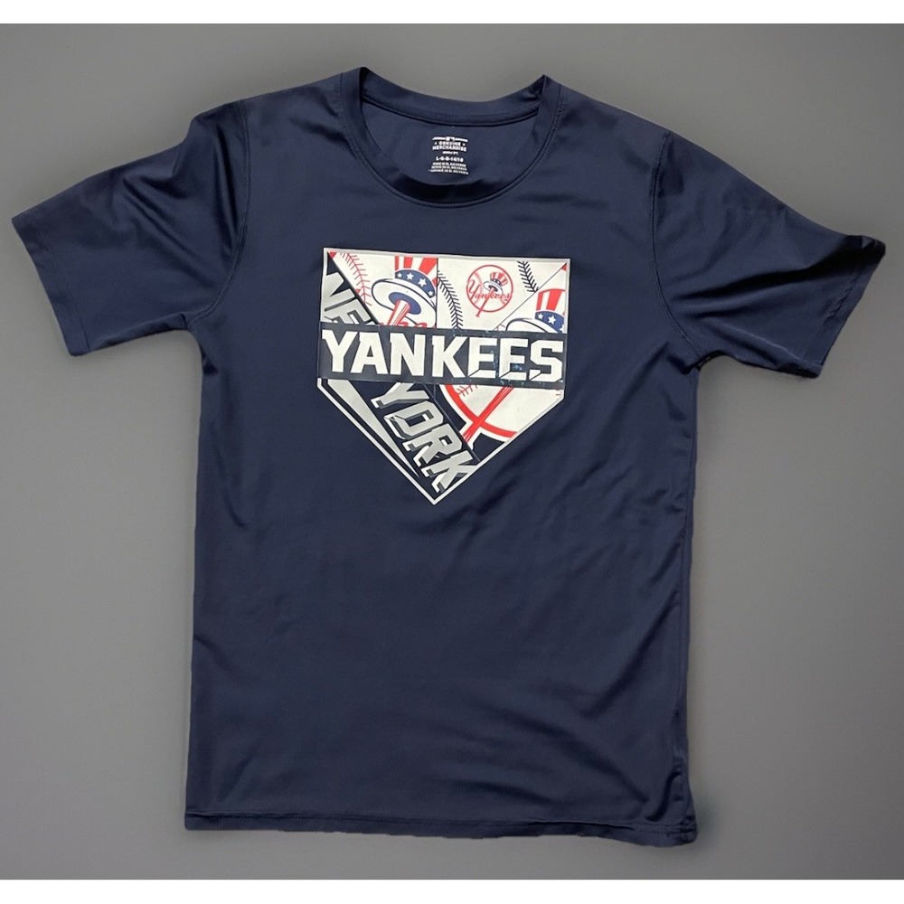 New York Yankees Genuine Merchandise T-shirt MLB Logo Blue Yth Large 14-16 JBHS